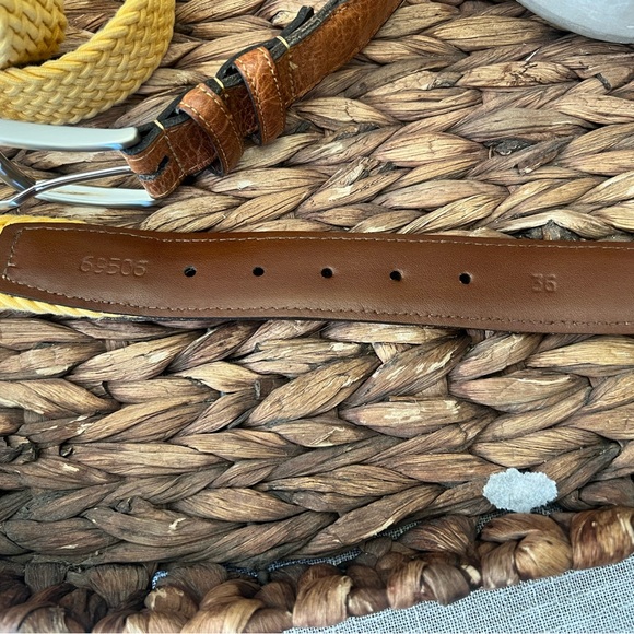 Torino Luxury Woven Leather Belt - Italian Cotton Elastic Belt - Yellow - 36 - Picture 8 of 8